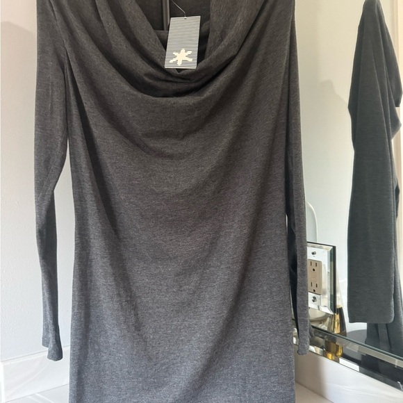 NWT Splendid Charcoal Long Sleeve chic cowlneck  Dress Medium - Picture 6 of 13